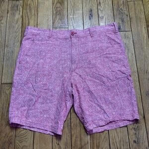 Express Mens Red Geometric Medallion‎ Print Linen Cotton Blend Shorts Size 36